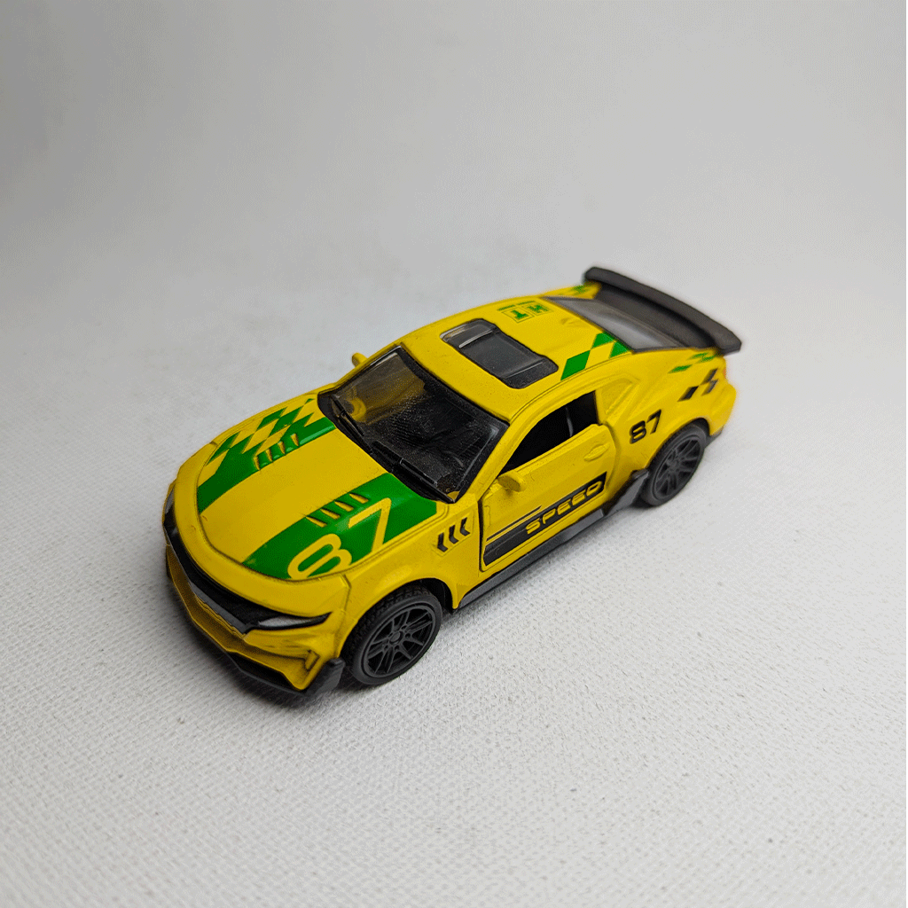 1:43 Camero Metal Diecast Car Yellow with Green Grafics