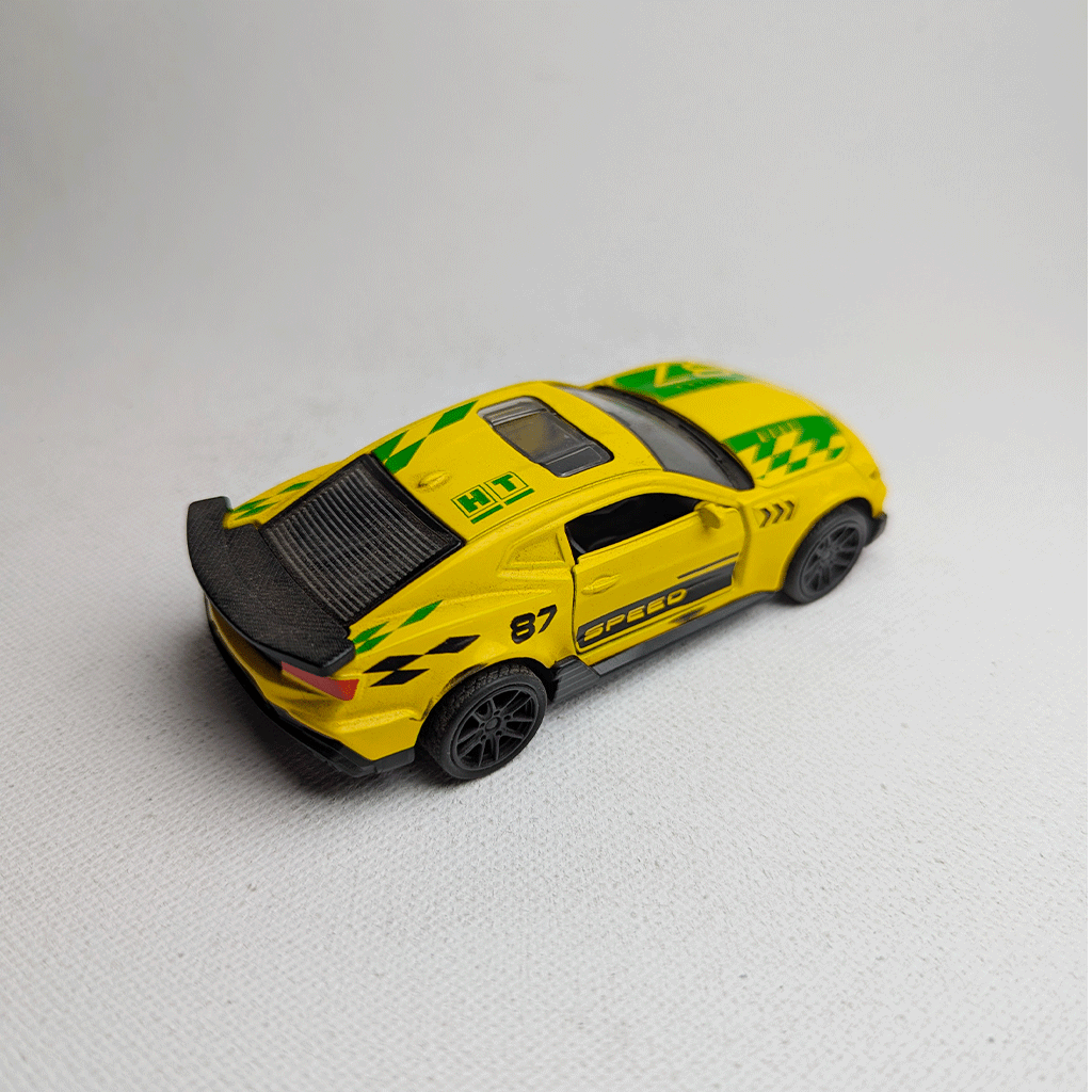 1:43 Camero Metal Diecast Car Yellow with Green Grafics