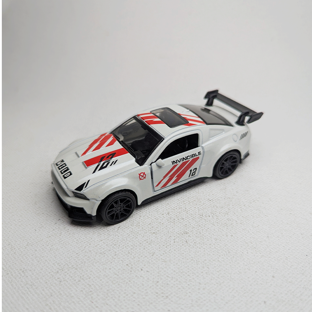 1:43 Mustang White Metal Diecast with Red Grafics