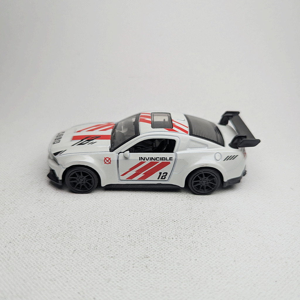 1:43 Mustang White Metal Diecast with Red Grafics