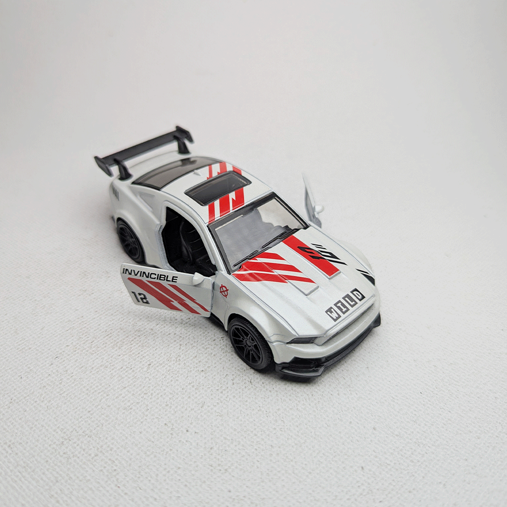 1:43 Mustang White Metal Diecast with Red Grafics