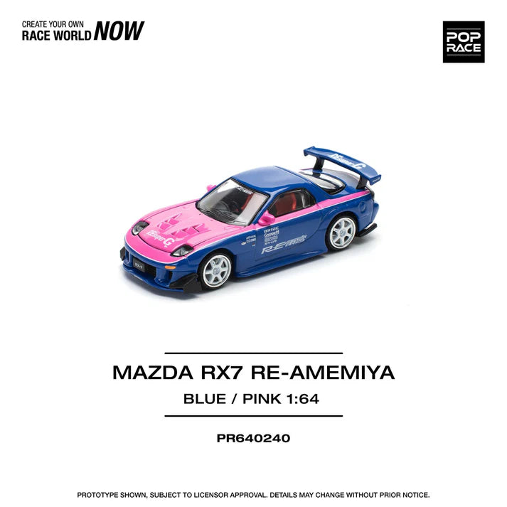 POP RACE 1:64 Mazda RX-7 RE-Amemiya Blue / Pink