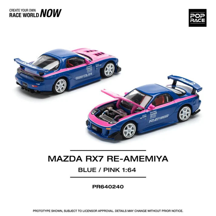 POP RACE 1:64 Mazda RX-7 RE-Amemiya Blue / Pink