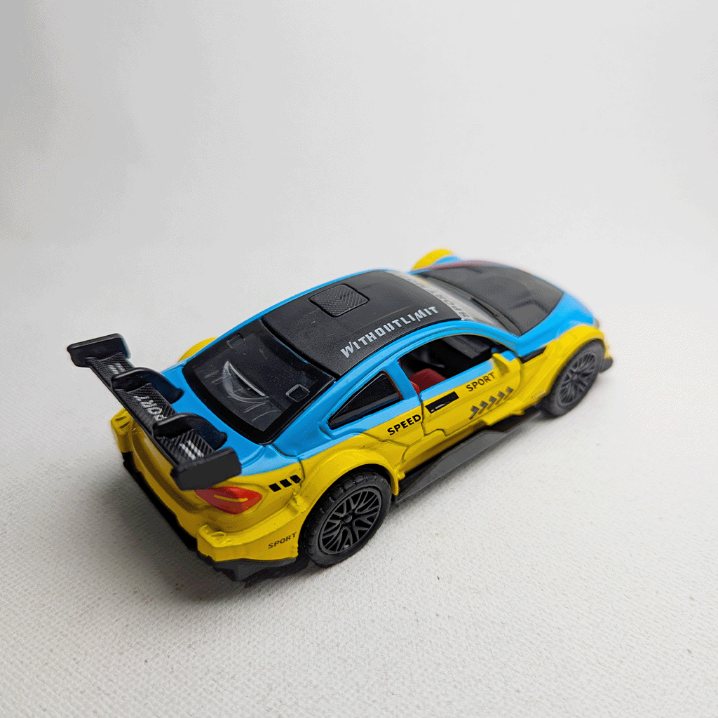 1:36 BMW M4 DTM Metal Diecast Yellow Blue Red Stripe