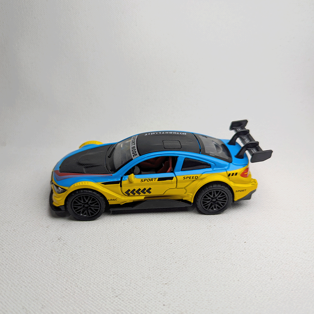 1:36 BMW M4 DTM Metal Diecast Yellow Blue Red Stripe