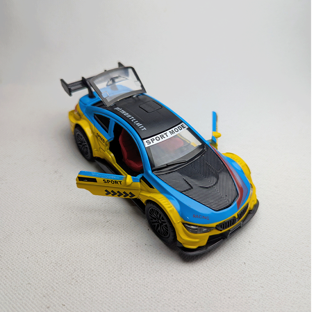 1:36 BMW M4 DTM Metal Diecast Yellow Blue Red Stripe